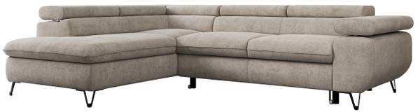 Ecksofa PETER L Greige - Ecke davorstehend links - Ottomane davorstehend links - Schlaffunktion davorstehend links - Strukturstoff - Webstoff