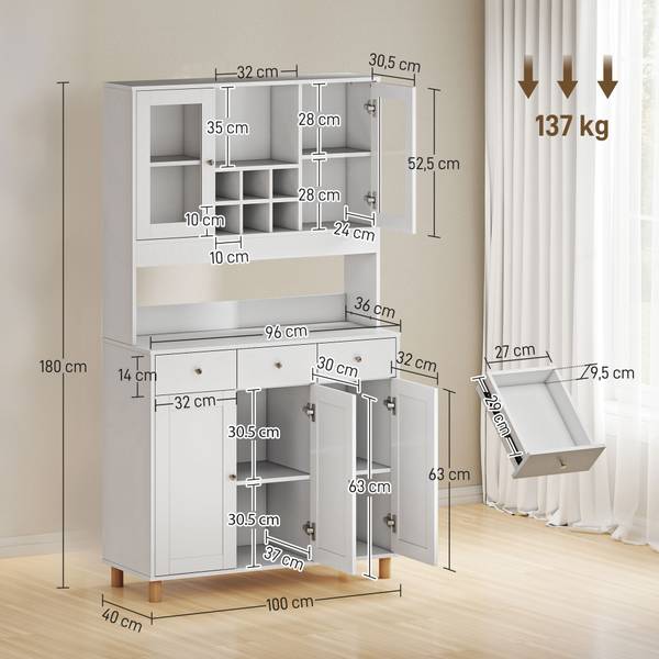 Küchenschrank 83A-397V90WT Weiß - Holzwerkstoff - 40 x 180 x 100 cm