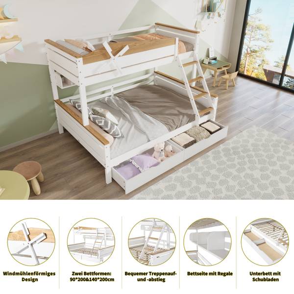 Etagenbett K-1240 Weiß - Holzwerkstoff - 145 x 161 x 205 cm