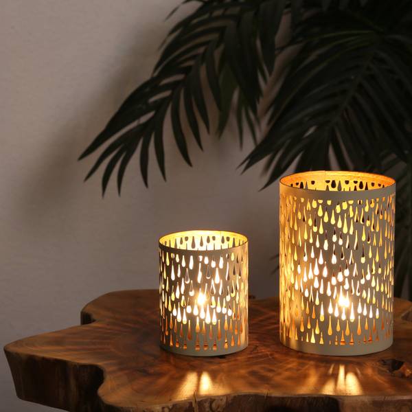 Windlicht Lia 2er-Set Gold - Weiß - Metall - 10 x 15 x 10 cm