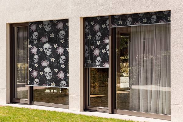 Außenrollo Calavera Flora Schwarz - Textil - 40 x 180 x 1 cm