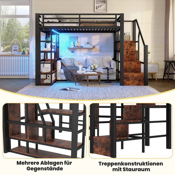 Hochbett K-1331 Schwarz - Metall - 146 x 160 x 254 cm