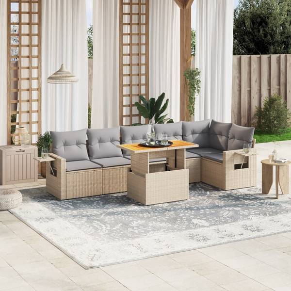 Loungeset 3037096-1 set van 7 beige - lichtgrijs