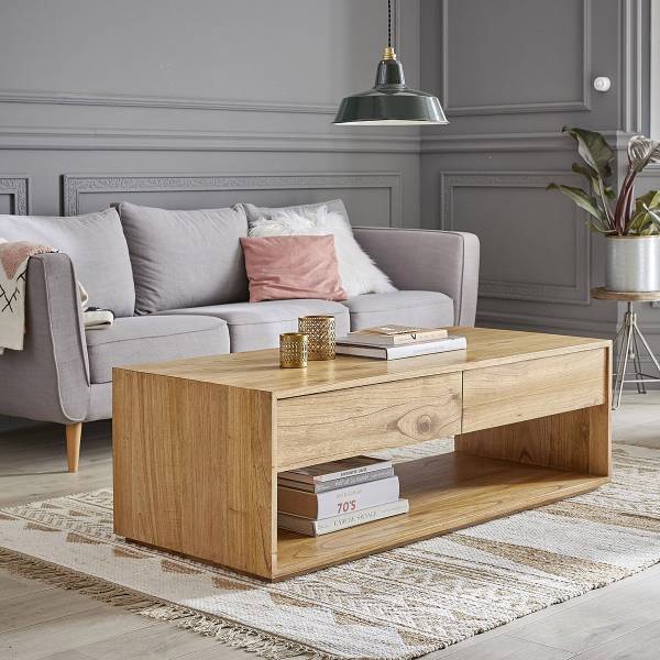 Couchtisch Mindy mit 4 Schubladen Beige - Massivholz - 140 x 45 x 60 cm