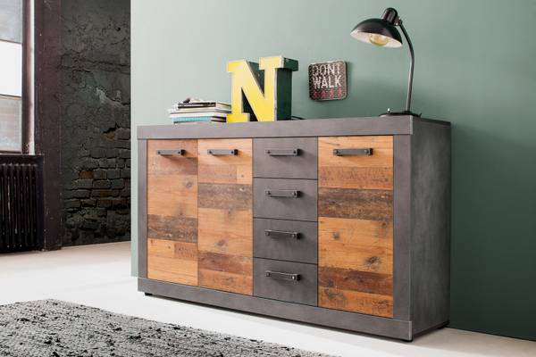 Kommode Indy Grau - Holz teilmassiv - 151 x 86 x 37 cm