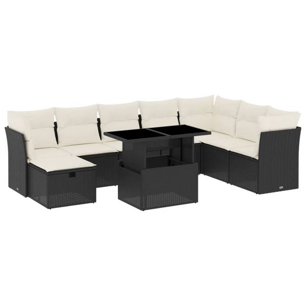 Garten-Lounge-Set 3037473-1 9-teilig Schwarz - Weiß - Polyrattan - 62 x 69 x 62 cm