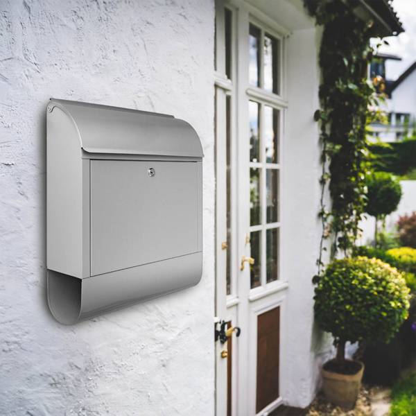 Briefkasten silber grau mit Zeitungsfach Grau - Stahl - 38 x 46 x 13 cm