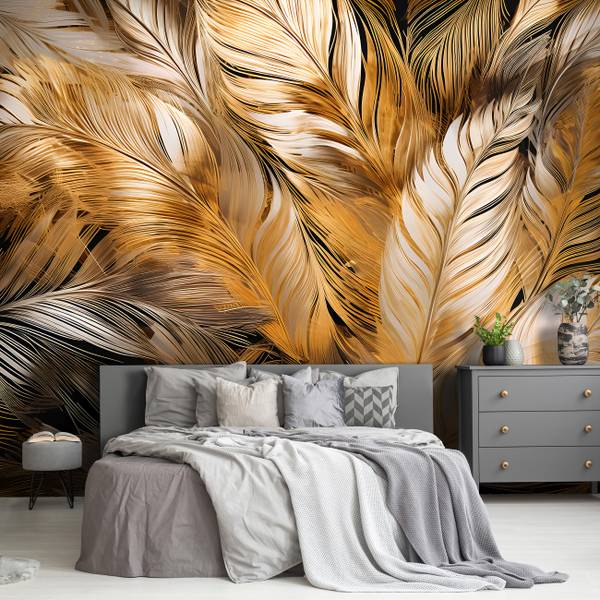 Vlies Fototapete Blätter Gold Glamour 368 x 254 cm - 130g Vlies