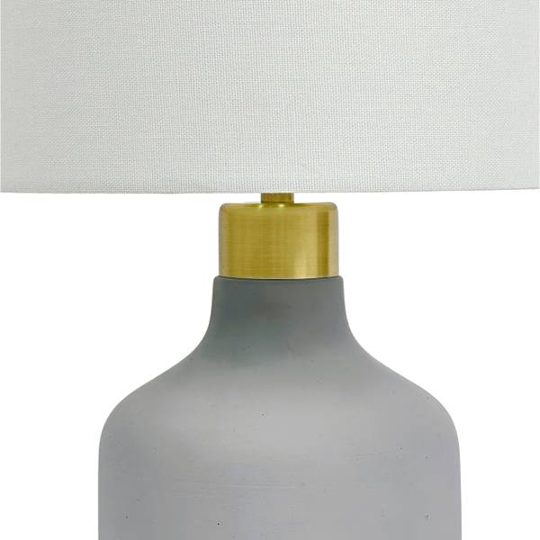 Lampe de table tissu & pied béton Doré - Gris - Blanc - Lin - Fer - Béton - 25 x 35 x 25 cm