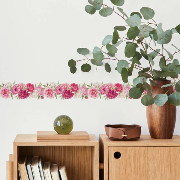 Tapetenbordüre Blumen Blätter Natur Beige - Grün - Pink - Weiß - Fleece - 10 x 300 x 300 cm