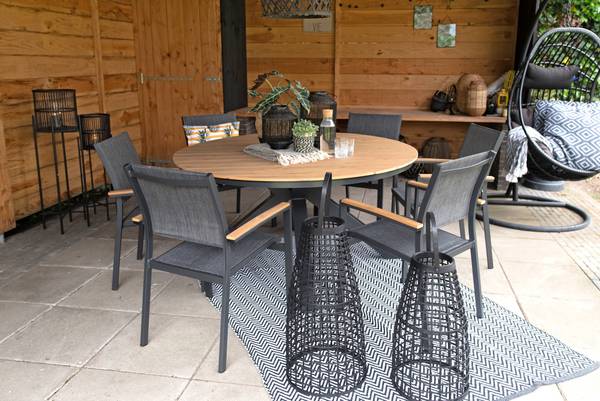 Esstisch Alu Teakoptik rund Braun - Metall - 150 x 74 x 150 cm