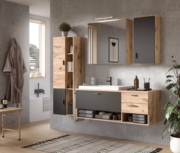 Badezimmer Spiegelschrank Oderzo Braun - Holzwerkstoff - Metall - 80 x 75 x 20 cm