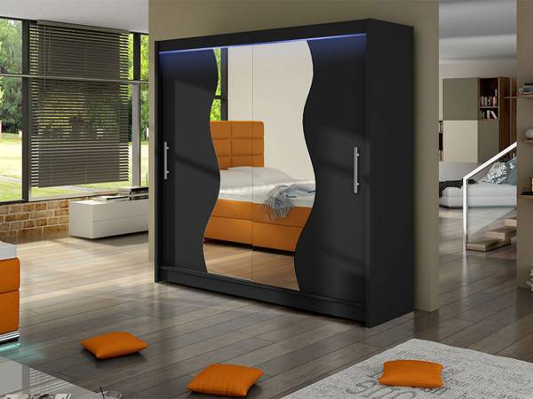 Kleiderschrank Begas mit LED Schwarz