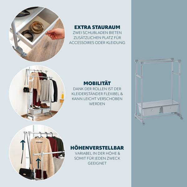 Kleiderstange 82819 Grau - Metall - 129 x 164 x 42 cm