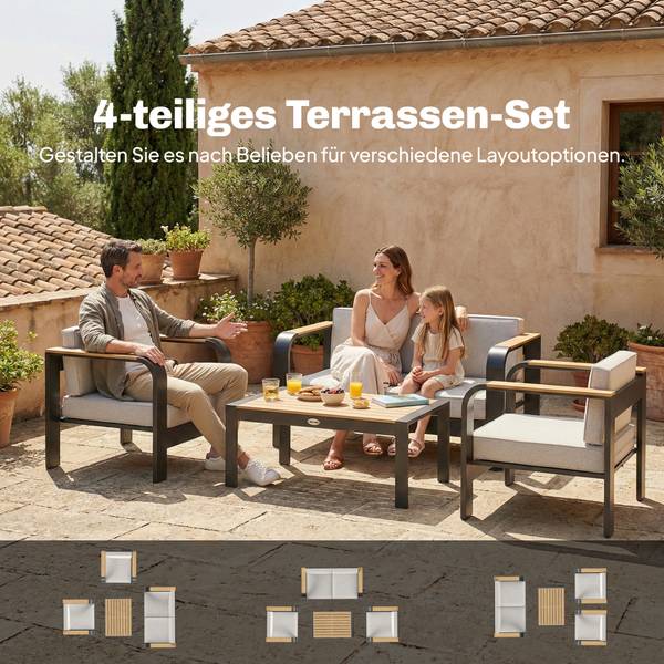 Gartenmöbel-Set 84K-023V00BG Beige - Aluminium - 138 x 62 x 70 cm