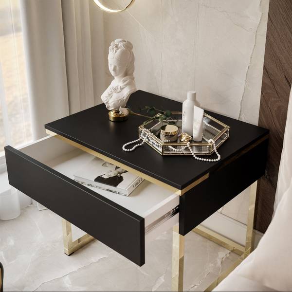 Nachttisch AURORA Schwarz - Gold - Holzwerkstoff - 48 x 45 x 38 cm