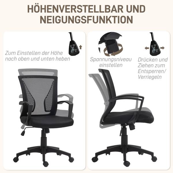 Bürostuhl 921-725V00BK Schwarz - Textil - 60 x 102 x 62 cm