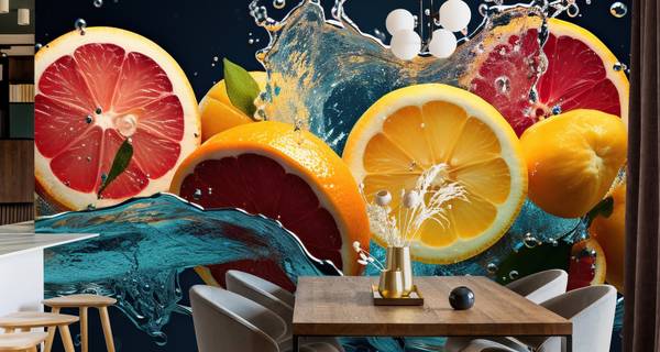 Vlies-Fotobehang CITRUS Fruit Water 3D 360 x 240 x 240 cm