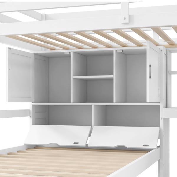 Hochbett Hebe Ⅰ Weiß - Holzwerkstoff - Massivholz - 233 x 120 x 253 cm