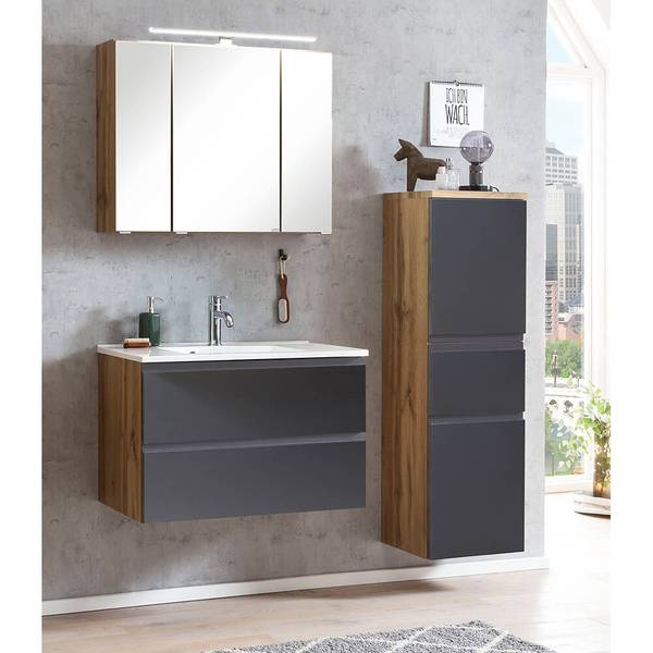 Badmöbel-Set VASTO-03-45 3er-Set Grau - Spiegelglas - 135 x 200 x 47 cm