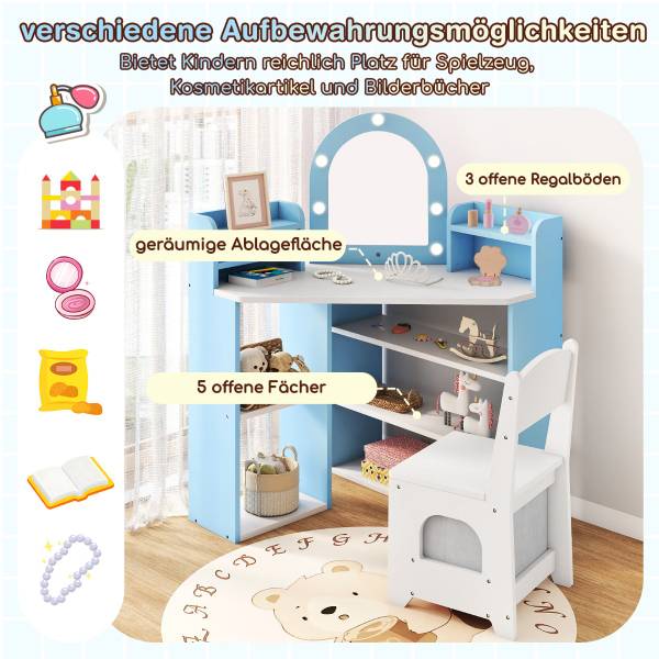 Kinderschminktisch mit Spiegel 1029 Blau - Holzwerkstoff - 94 x 100 x 61 cm