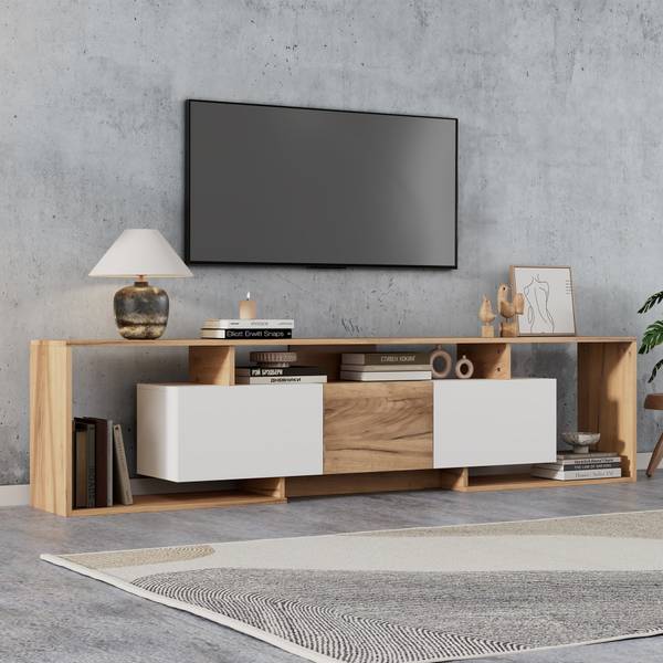 TV-Schrank Eos Ⅶ Braun - Weiß - Holzwerkstoff - 30 x 49 x 180 cm