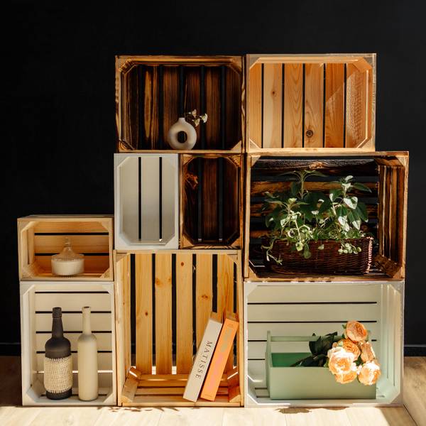 Holzkiste Latten Beige - 20 x 15 x 30 cm