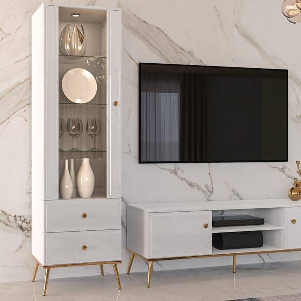 Armoire vitrine ISORIA Blanc - ABS - 55 x 190 x 40 cm