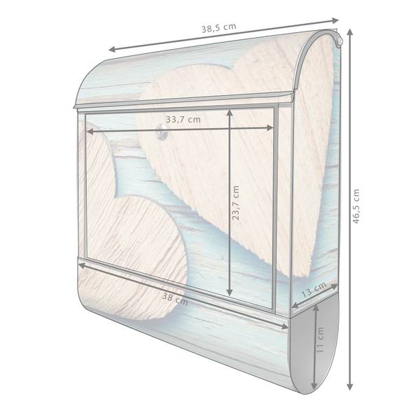 Briefkasten Stahl Holz Herzen Schwarz - Stahl - 38 x 46 x 13 cm