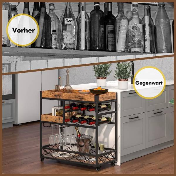Servierwagen 3 Ebenen Braun - Holzwerkstoff - 40 x 83 x 80 cm