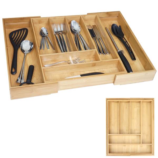 Besteckkasten B20 ausziehbar Braun - Bambus - 58 x 6 x 45 cm