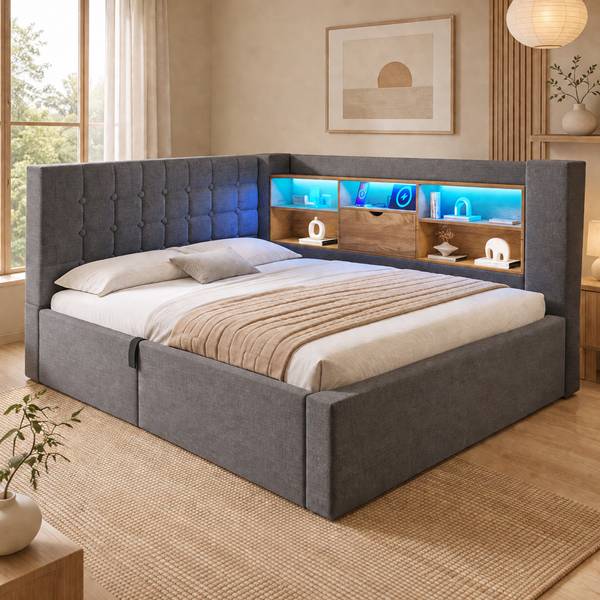 Polsterbett OK-Bett-013 mit Stauraum Grau - 200 x 140 cm