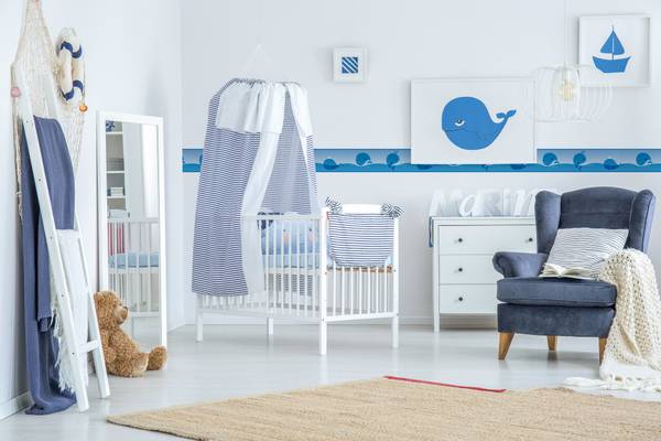 Kinderzimmer Bordüre Selbstklebend Wale Blau - Weiß - Mischgewebe - 53 x 1005 x 1 cm