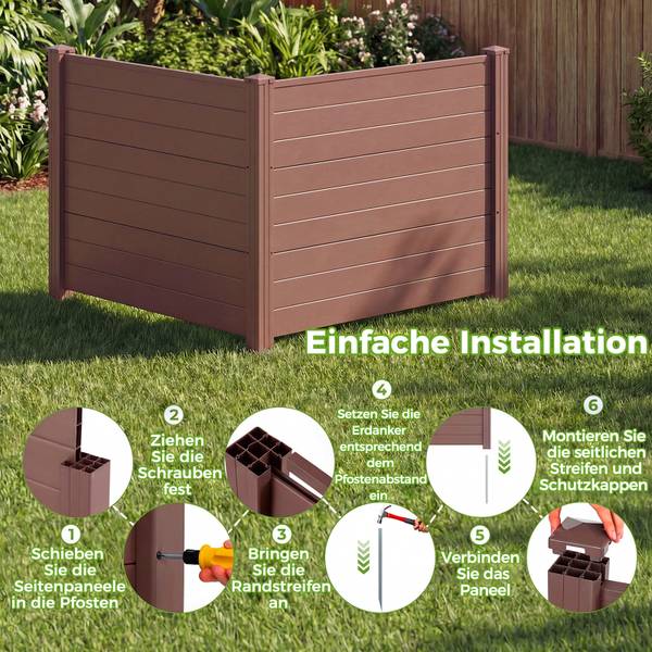 Gartenzaun ZB35489NZ 2-tlg. Braun - Kunststoff - 7 x 95 x 122 cm