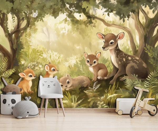 Fotobehang kinderkamer bos diernatuur 150 x 105 cm