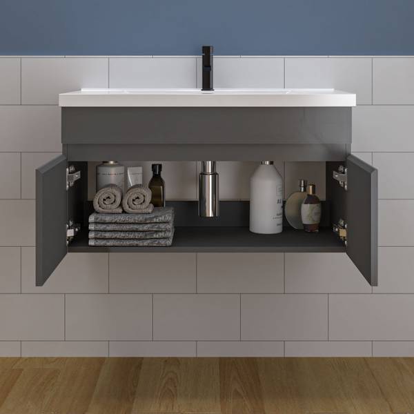 Badschrank Unterschrank HUMAB Hochglanz Schwarz - 80 x 45 cm