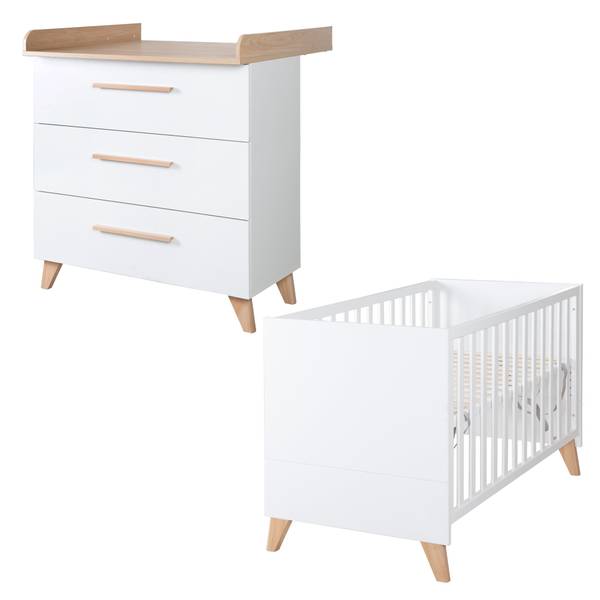 Babyzimmerset Leon 2-teilig Weiß - Holzwerkstoff - Massivholz