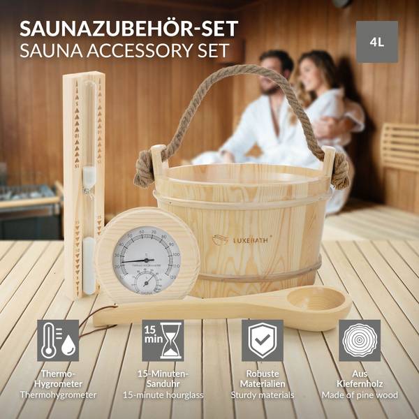 Saunazubehör-Set THERMA 4-tlg. Braun - Massivholz - 37 x 30 x 28 cm