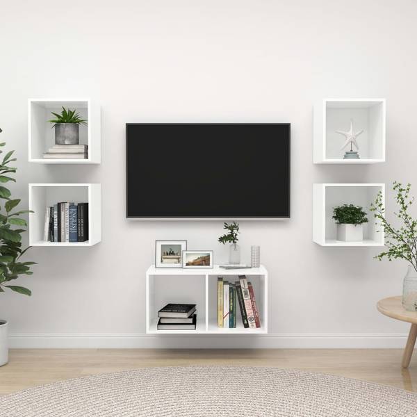 TV-Schrank-Set 3079601 Weiß - Holzwerkstoff - Massivholz - 37 x 72 x 37 cm