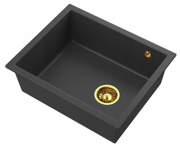 Granitspüle Salix mit Batterie Siphon Schwarz - Keramik - 40 x 50 x 19 cm