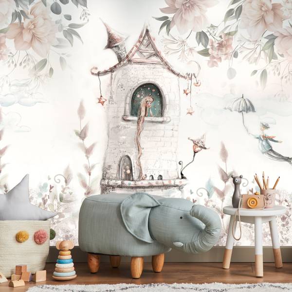 Papier Peint PRINCESSE Dans la Tour Rose vieilli - 135 x 90 x 90 cm