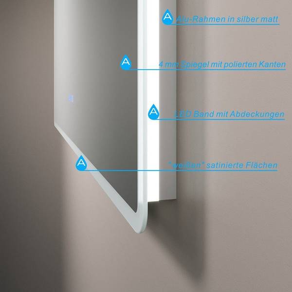 Badspiegel Badezimmer LED Wandspiegel Silber - Glas - 100 x 70 x 5 cm