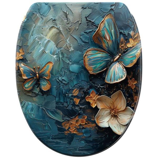 WC-Sitz Mariposa Blau - Holzwerkstoff - 38 x 6 x 48 cm