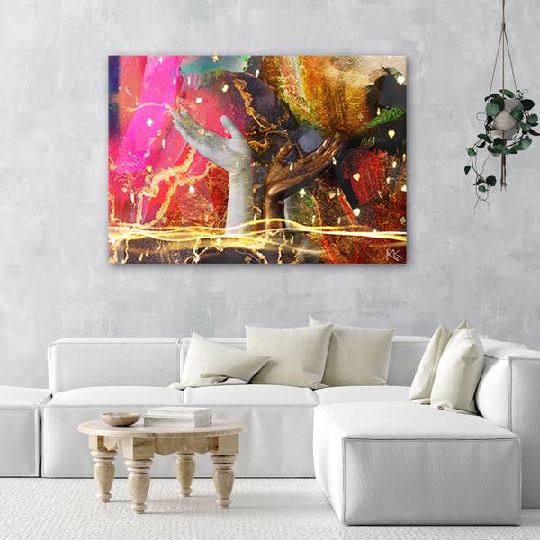 Tableau déco mains abstraction 100 x 70 cm