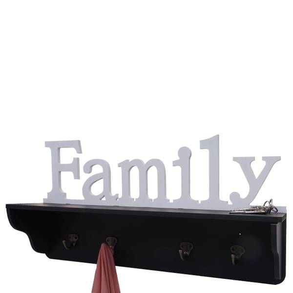 Wandkapstok D41 Family zwart - wit - grenenhout - 60 x 30 x 13 cm