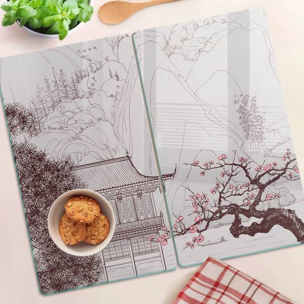 Schneidebrett Panda 2er Set Braun - Glas - 52 x 1 x 30 cm