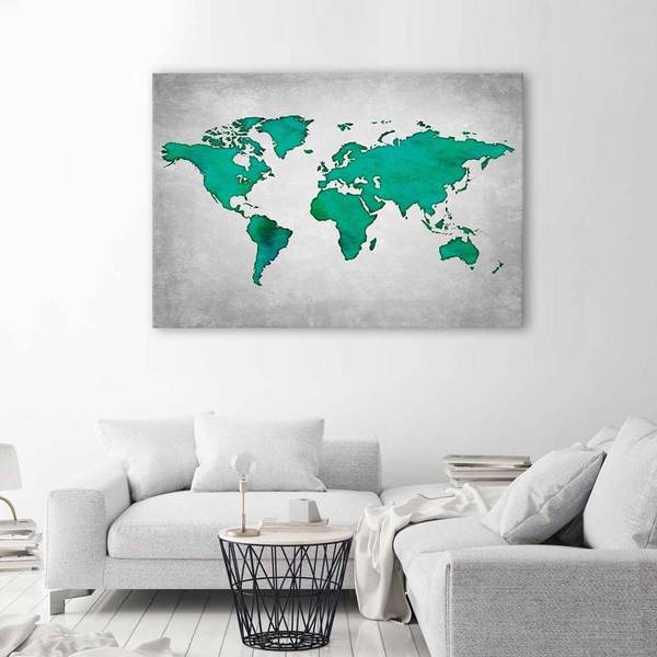 Canvas schilderij wereldkaart op beton 60 x 40 cm