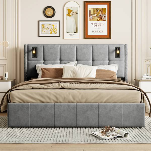 Polsterbett YCC01 Grau - Metall - Massivholz - 169 x 107 x 205 cm