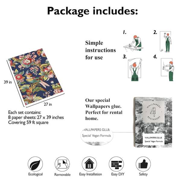 Behang Chinees blauw - papier - 200 x 250 x 1 cm