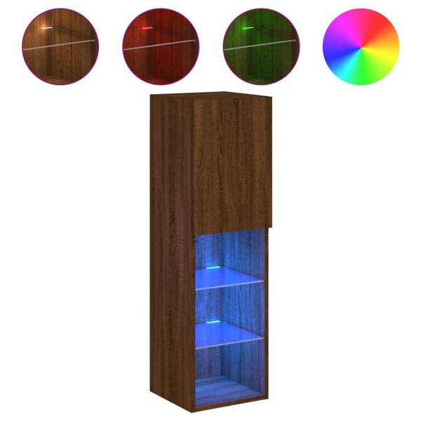 TV-Schrank mit LED-Leuchten D215 Eiche Schwarzbraun Dekor